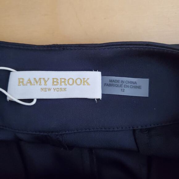 Ramy Brook Amaya Belted Satin Pants Black Pleated Wide Leg High Rise Size 12 New - Picture 12 of 14